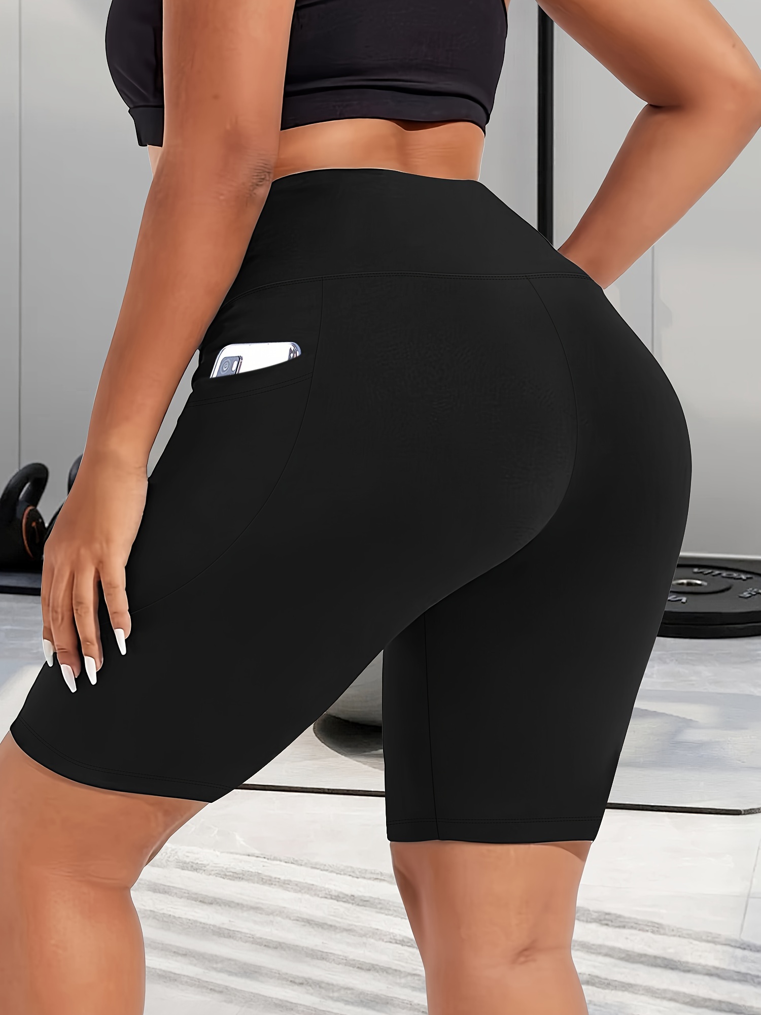 Women's High-Waist Shaping Shorts with Crescent Pockets - Black, Stretchy Tummy Control, Mid-Thigh Length, Machine Washable, Summer Casual Wear, Everyday Compression Wear | Sleek Design | Tummy Control Shorts