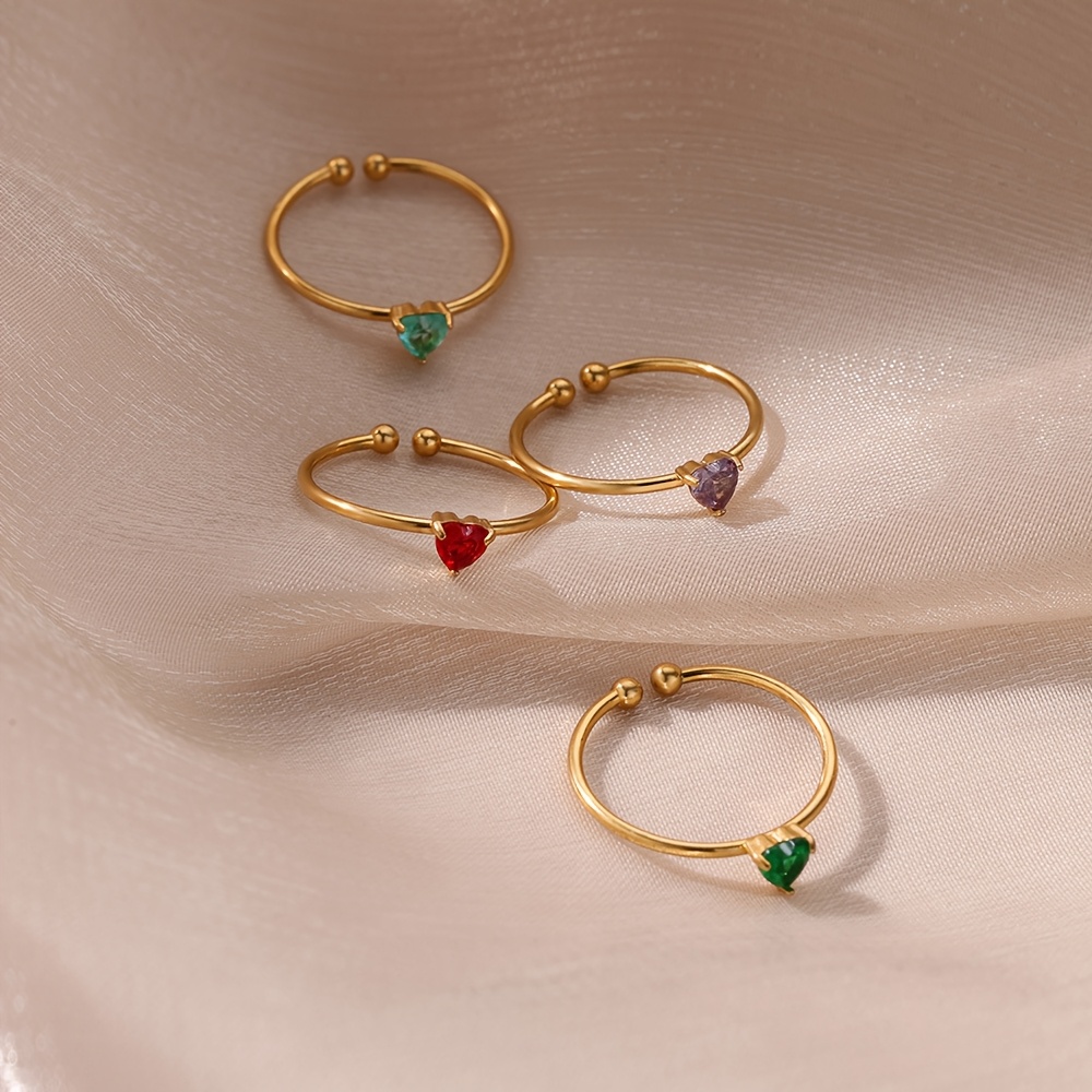Stainless Steel Birthstone Open Ring, Elegant Fashion