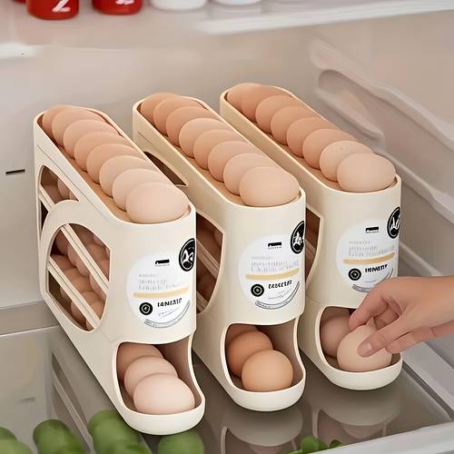 1pc holder space saving side door design holds 30 eggs smooth and glossy convenient handle suitable for kitchen and refrigerator storage modern kitchen accessory durable plastic material