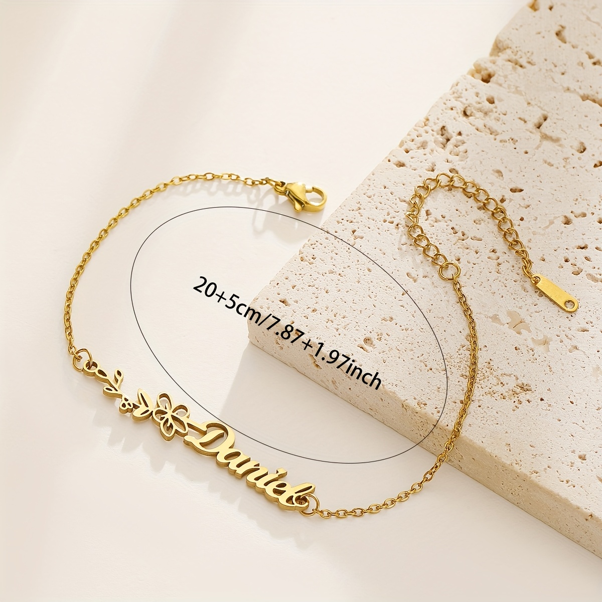 Personalized Birth Flower Name Bracelet, Minimalist Floral Design