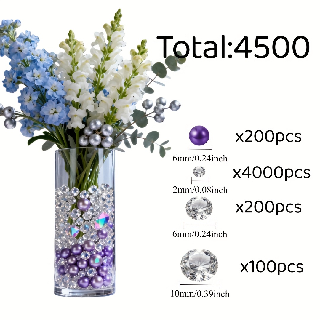 E-shop 4500 Stück Realistische Lila & Kunstperlen Diamanten – Großpackung für Hochzeiten, Brautduschen, DIY-Basteln, Vasenfüller, Tischdekoration –