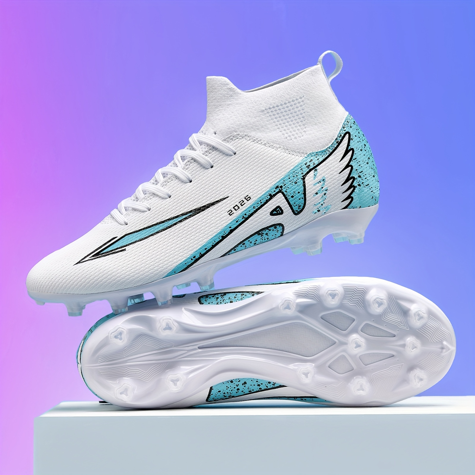 WEJIESS / Botas de Fútbol - Tacos AG Antideslizantes con Púas de Tracción, Zapatos de Entrenamiento Transpirables de Caña Alta para Césped, Césped Sintético y Partidos al Aire Libre, Ligero con Parte Superior de PU para Todas las Estaciones () - Compatible con Convencionales, para Adolescentes