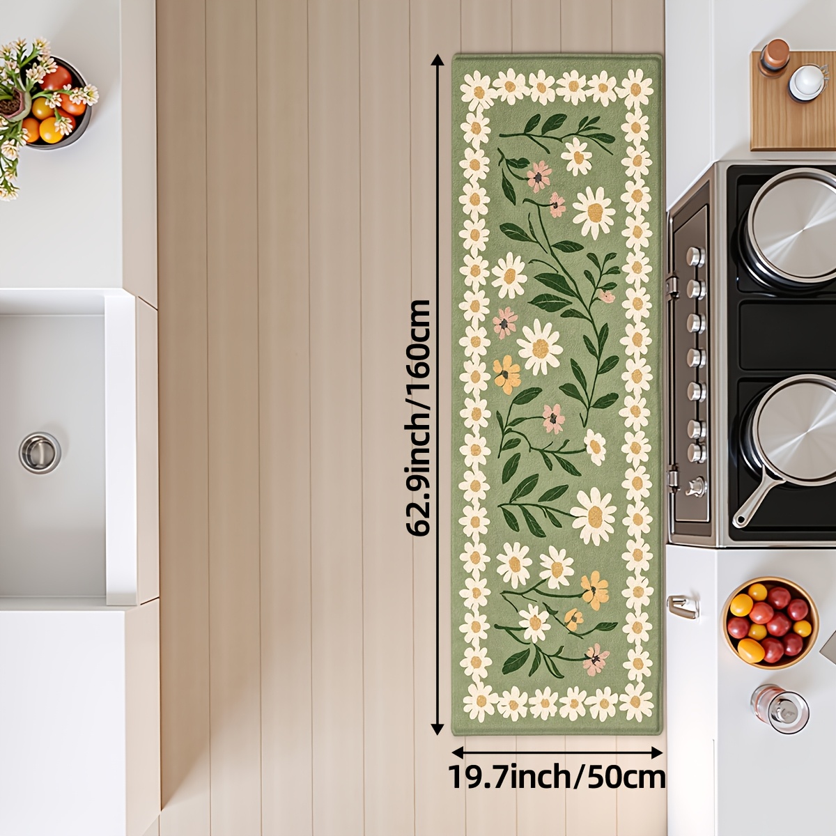 TEMU 2d Flat Printing Kitchen Rugs 1pc Kitchen Non-slip Machine Washable Mat, Vintage Floral Printed Kitchen Mat, Kitchen Runner, Sink Mat, Hallway