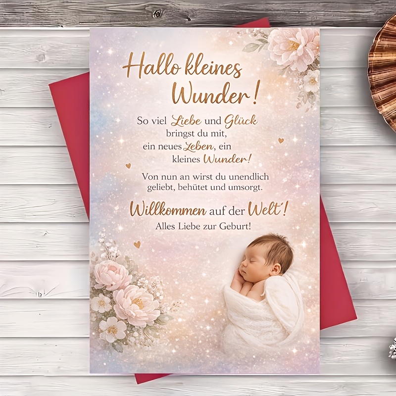 1 Envelope And 1 Greeting Cardnew Baby Girl Congratulations Card Floral Gift For New Parents Greeting Card