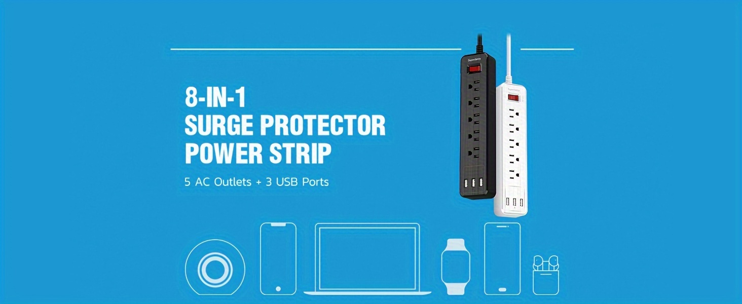 SUPERDANNY Regleta protectora de sobretensiones de 6 tomas, cable de  extensión de 4.5 pies, 900 julios, interruptor de sobrecarga, enchufe  estándar