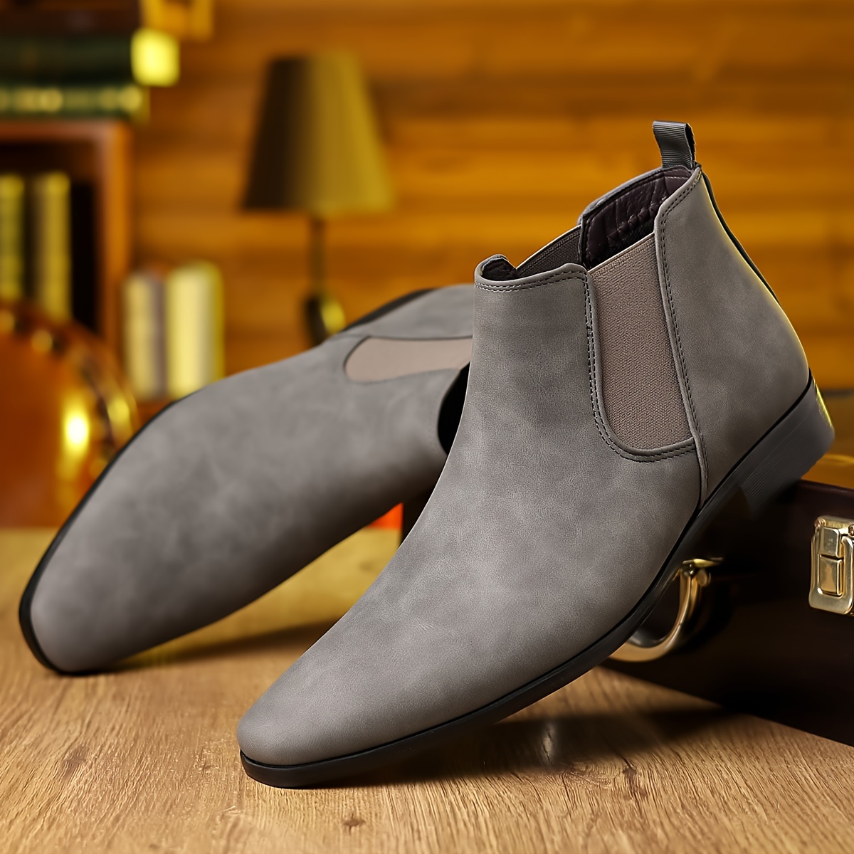 *'s Stylish Boots Slip-On Ankle Boots with Elastic Side Panels, Gray,  Comfortable for Everyday Casual Wear