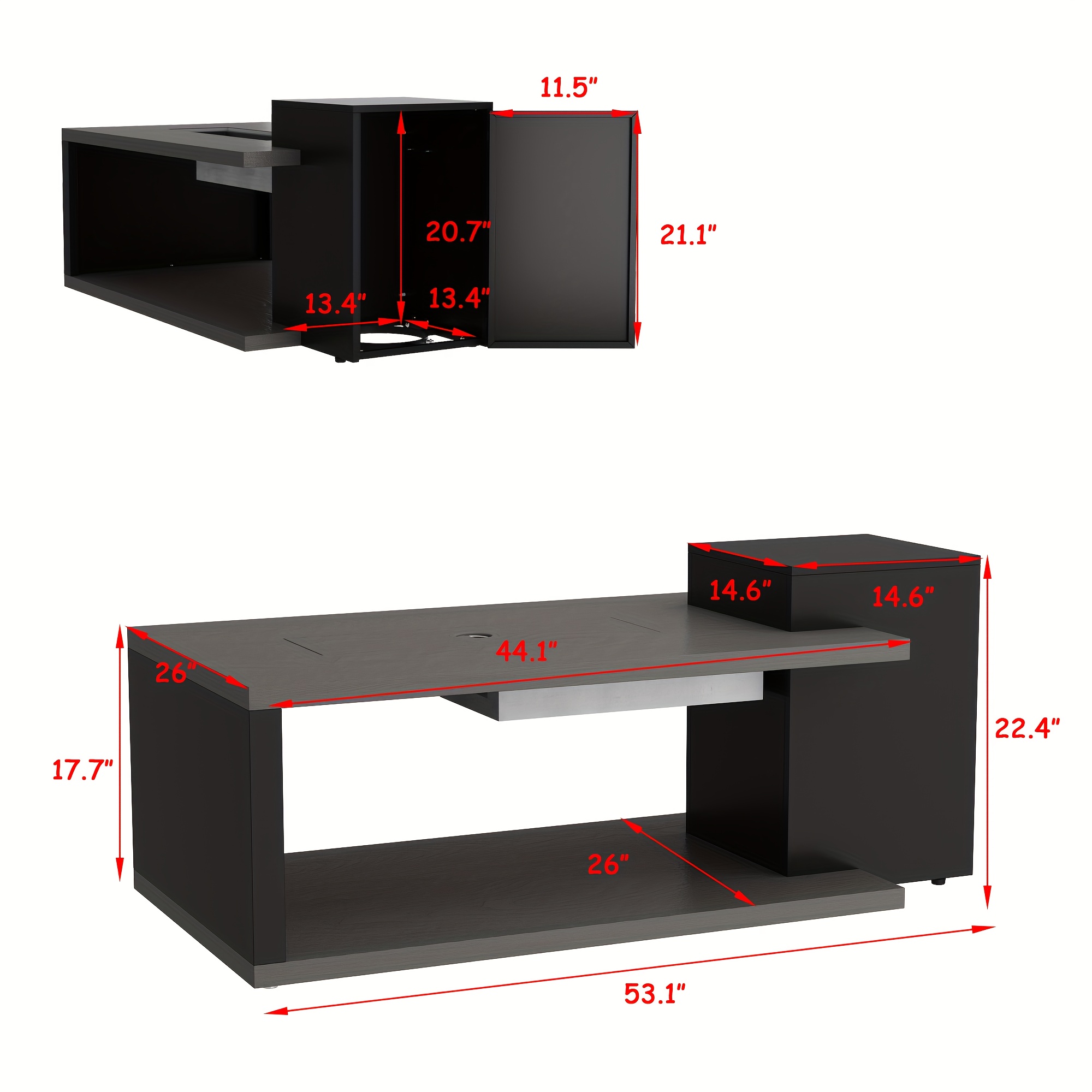 53.1'' Wide Modern Outdoor/ Coffee Table & Side Table - All-Weather & Steel with Wood Grain, Low-Maintenance Furniture for Living Room, Balcony, Courtyard - Easy Assembly (Some Tools Required)