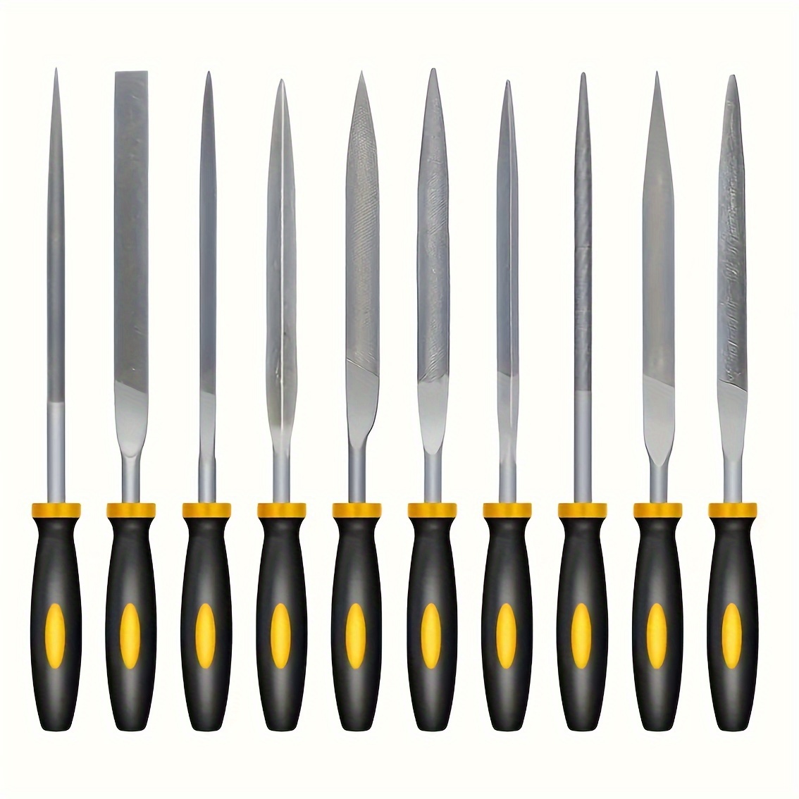 Image of 10pcs File Assorted Files Needle File Kit, High Temperature Quenching File With Handle, 5/10 Shapes File Kit With Handle, Suitable For Metal, Wood, Glass, Plastic, Leather, Jewelry