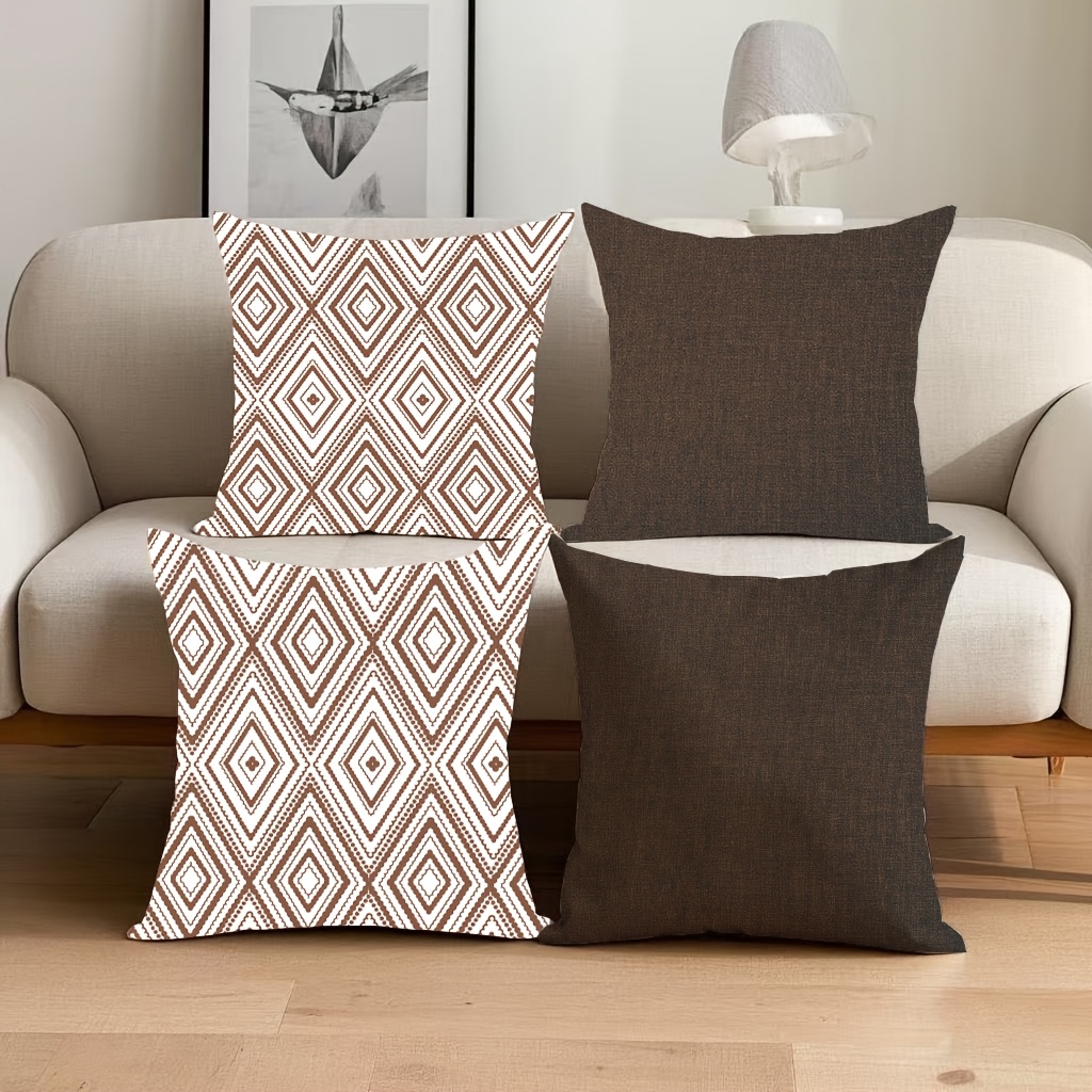 TEMU 4pcs Bohemian Geometric Home Sofa Bed Headboard Cushion Covers With , Soft And Skin-friendly Printed Pillowcases, 45x45cm, Pillow Inserts Not