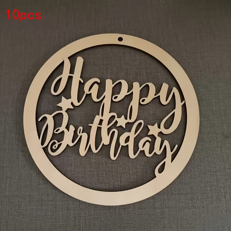 Image of 10pcs "happy Birthday" Wooden Ornaments, Diy Painting Decorations - Perfect For Birthday Celebrations And Party Decor