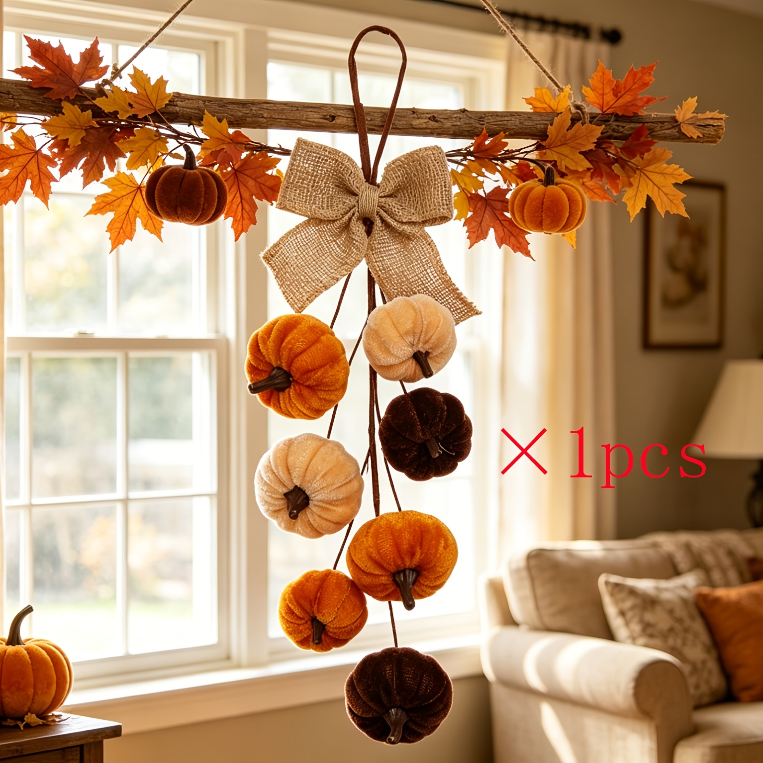 TEMU Artificial Fabric Pumpkin Wall Hanging Decoration, Autumn Barn Harvest Thanksgiving Window And Door Decoration Item, Suitable For Autumn,