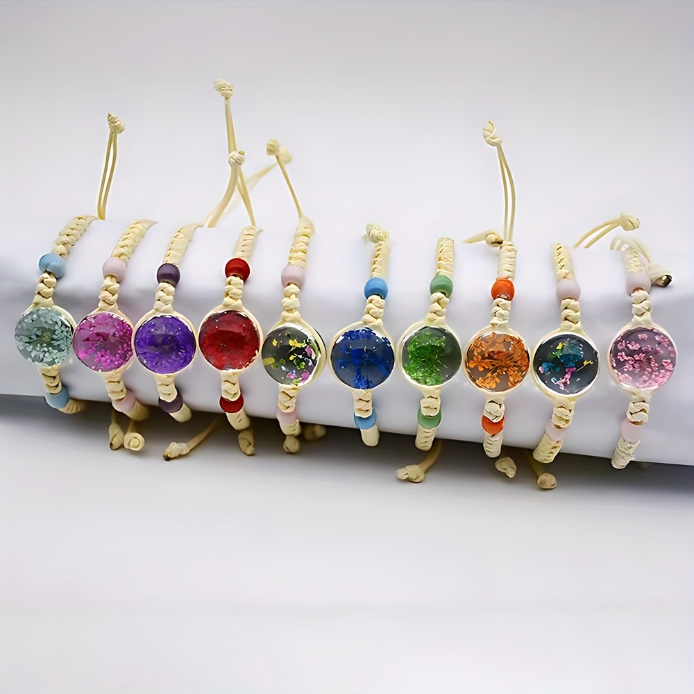 Image of 10pcs Set Summer Colorful Flower Resin Braided Bracelets Bohemian Style Adjustable Sweet Cute Fashion Festival Gift 'an Targeted