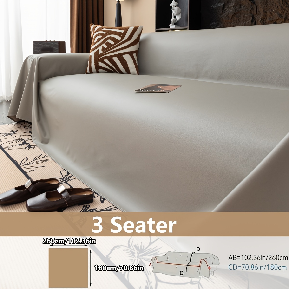 TEMU 1 de sofá tipo cuero en color liso, cojín de sofá de resistente a los arañazos y antideslizante, lavable a máquina y para todas , diseñado para