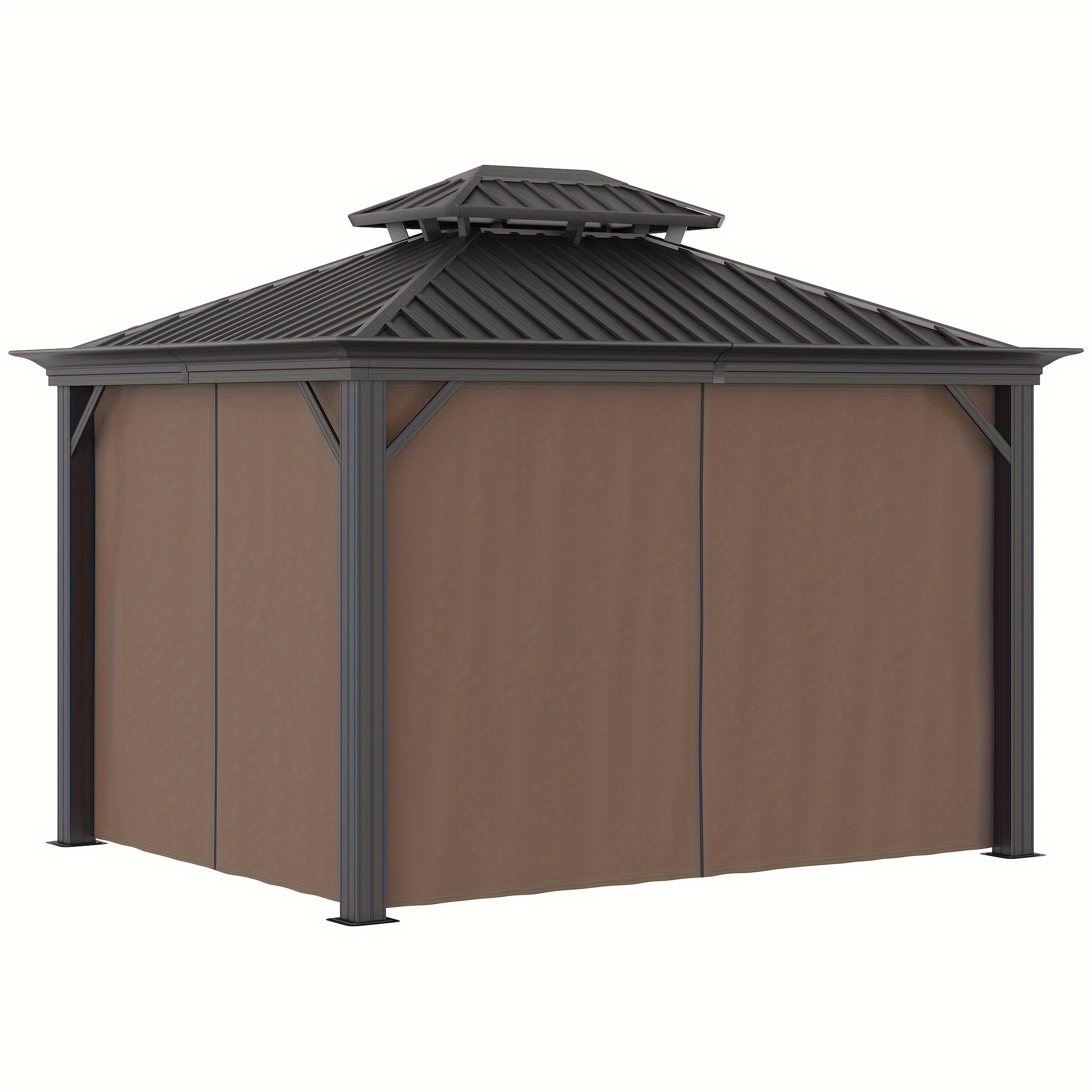 

Outsunny 10' X 12' Gazebo With Curtains And Netting, Permanent Pavilion Metal Double Roof Gazebo Canopy With Aluminum Frame And Hooks, For Garden, Patio, Backyard