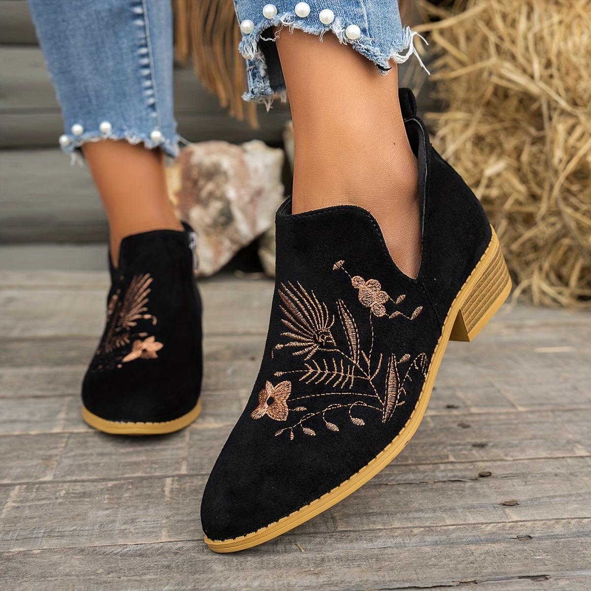CASALANDER Women's 'Florie' Ankle Boots – Low Heel Booties, Faux Suede & Leather, Lace-Up & Side Zipper