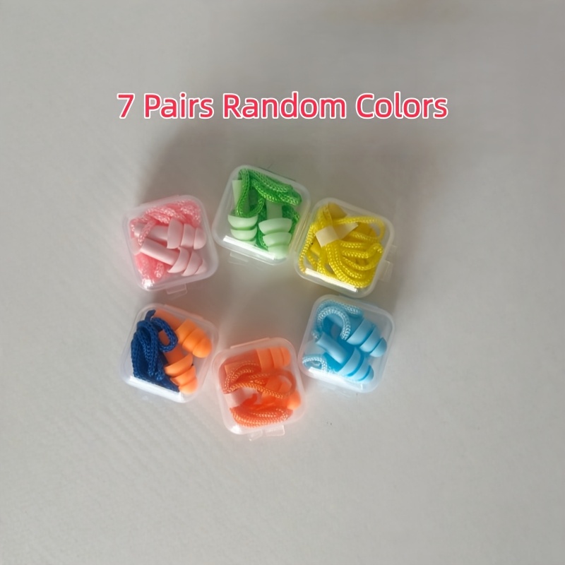TEMU 7 Pairs Reusable Silicone Earplugs With Lanyard And Storage Case, Random Colors. Perfect For Travel, Flights, Swimming, Work, Study, And .