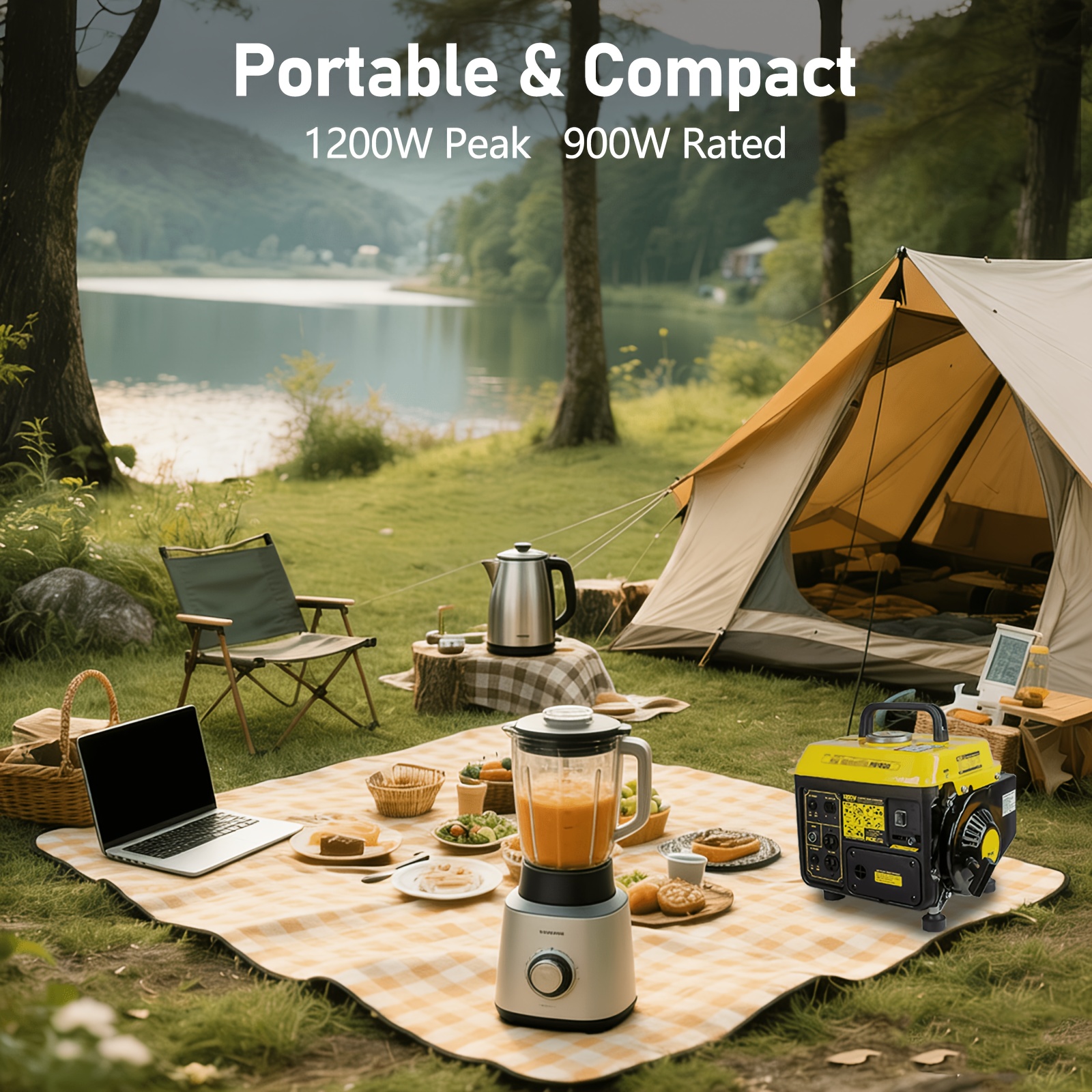 TEMU Energy 1200w Portable Gas-powered Generator, Small Carrying Handle Generator For Camping, Home, Urgent Use, 1200w Watts, 900w Running Watts