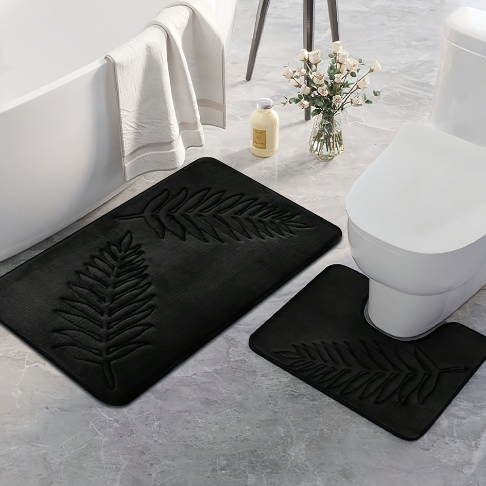 

2pcs Simple Solid Color Embossed Floor Mat Bathroom Floor Mat Home Soft Absorbent Non-slip Floor Mat Toilet Floor Mat