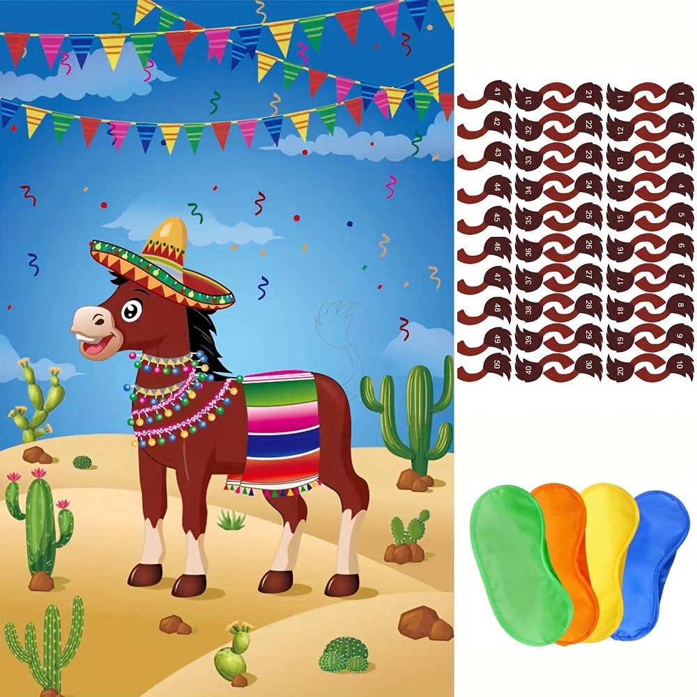 

1set Pin The Tail On Party Game With 50pcs Tails Large Games Poster For Birthday Party Carnival Fiesta Party Supplies