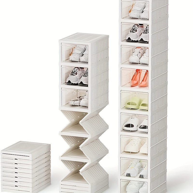 

Shoe Storage Box, No-assembly 6 Tiers Foldable Shoe Organizer With Clear Door, Space-saving Shoe Rack, Sturdy Clear Plastic Stackable Sneaker Container, Box,cabinet,rack For Outdoor Storage