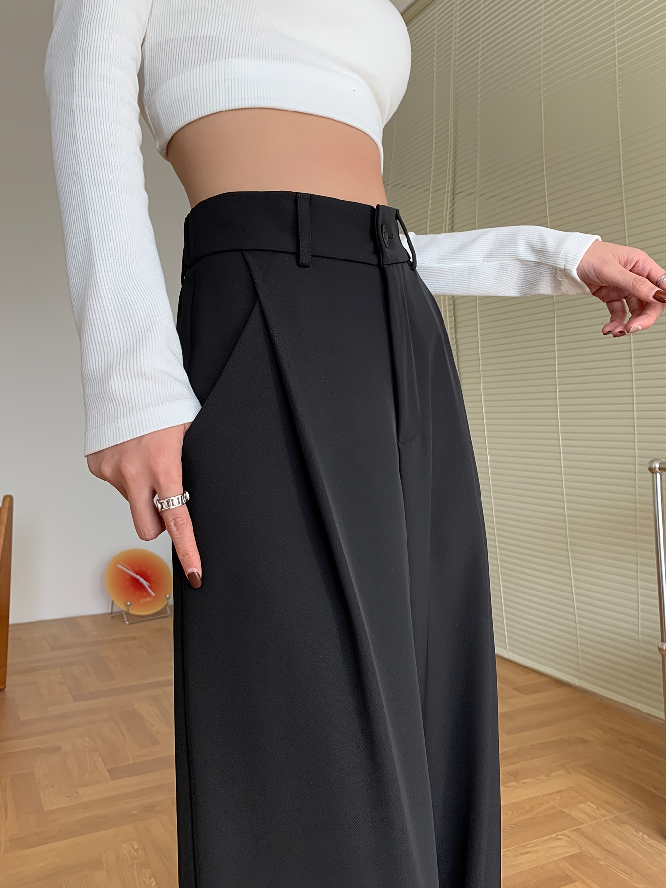 Coupe Droite Pantalon Noir Extensible Femme Pantalon Femme