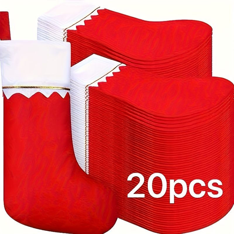 TEMU 20 Sets Of Felt Christmas Gift Stockings, Holiday Party Stockings, Christmas Home And Winter Decoration Products, Sizes, Red And White Border