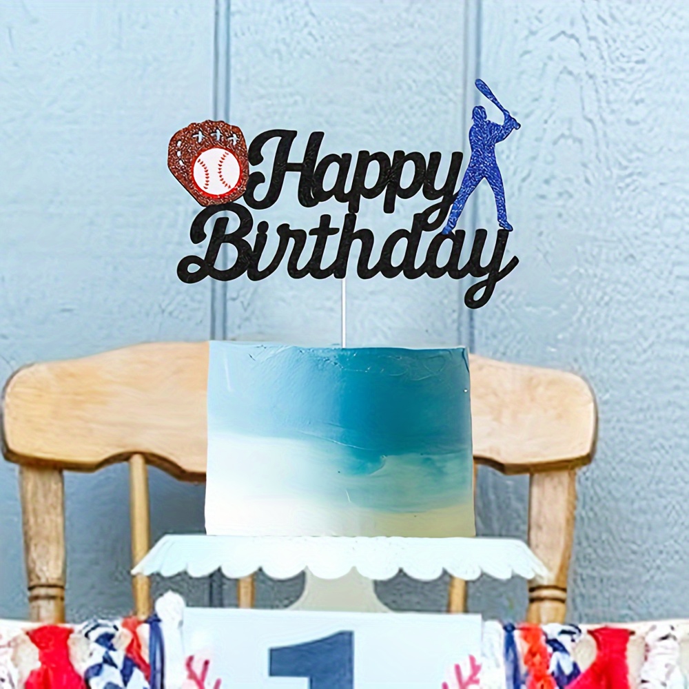 Baseball Kuchen Topper Mit Glitzer – 13,5x21,3 Cm, Aus Glitzerkarton & Bambusstab, Für Sport-Partys