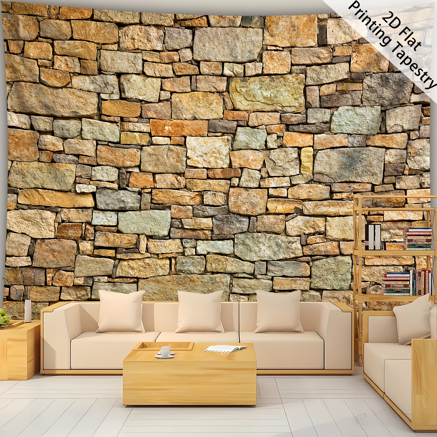 2D Plat - [Impression 2D Plate] 1pc - Ultra Grand Format - Paysage Mur de Briques - Imprimé Numérique HD Grosse Tapisserie - Polyester - Décoration Intérieure - avec Clips de Suspension Gratuits