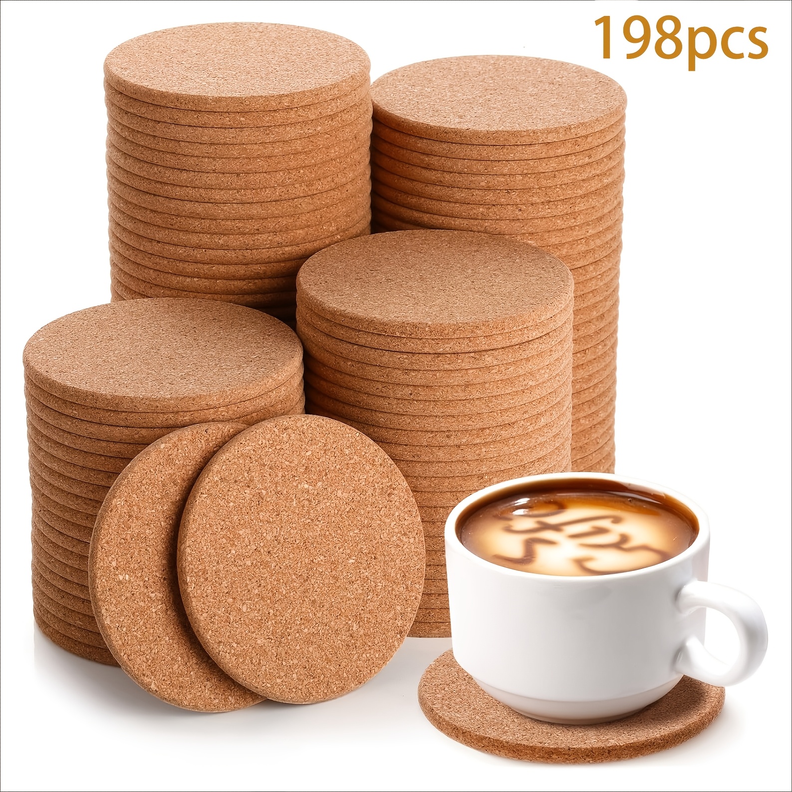 TEMU Lot de 98/198 sous-verres épais en liège Dofiki pour verres à vin et tasses à café, ensemble de sous-verres en liège avec arrondis, dessous de