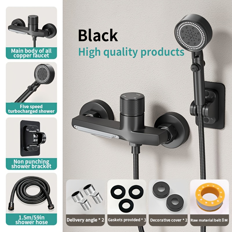 Image of Shower System With Handheld Sprayer, Adjustable Pressure, Rectangle Wall Insert Mount, Painted End, Full Body Coverage, No Electricity Needed - 5 Mode Shower Set