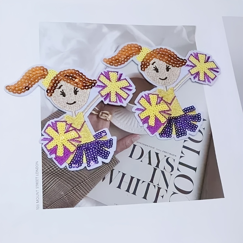 

2pcs Vibrant Cheerleader Girls Iron-on Embroidered Patches, Multicolor Sequin Detail - And Accessory Decoration, Cheerleading Items