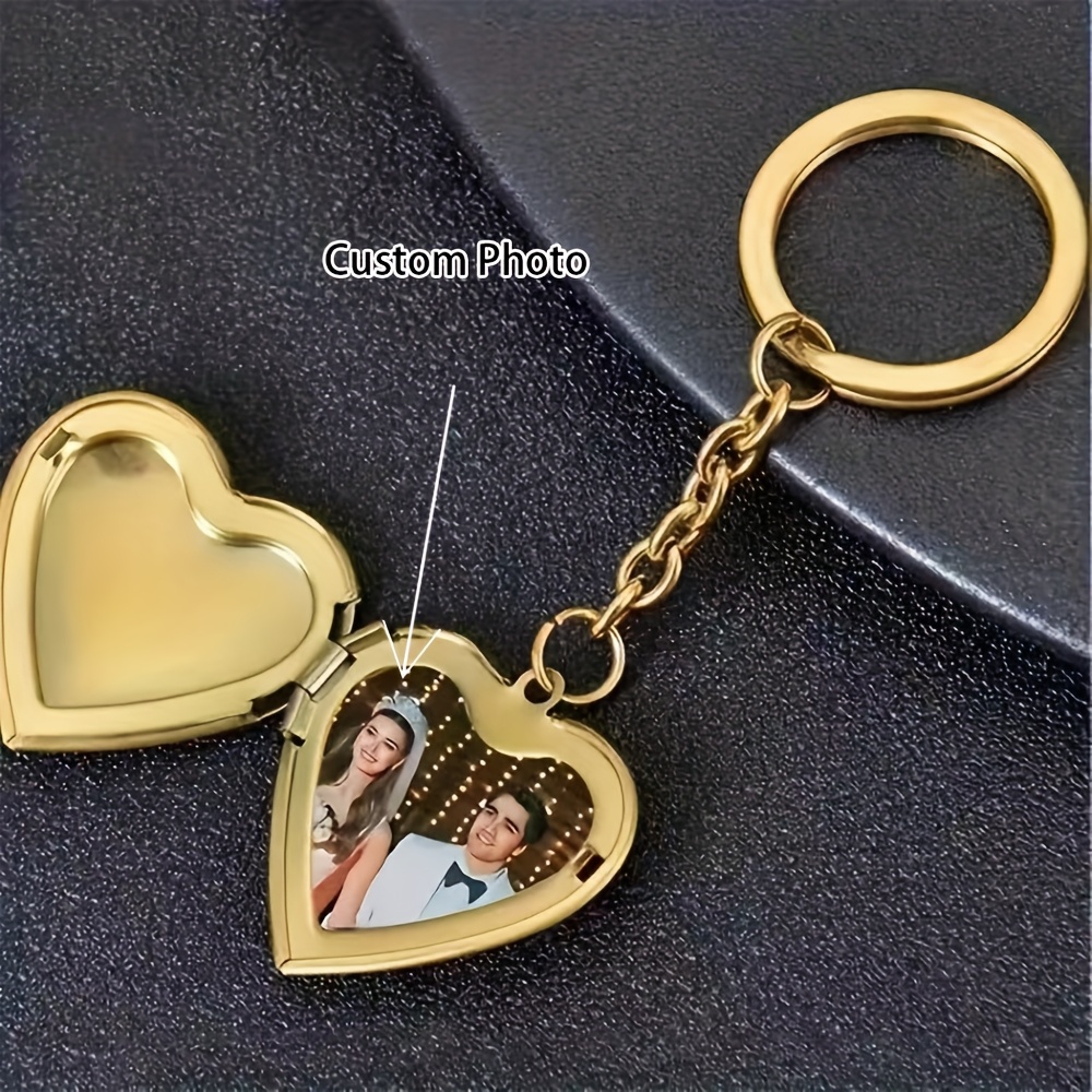 TEMU Custom Photo Heart Keychain - Stainless Steel Love-shaped Locket With Hidden Compartment, Personalized Gift For Him Or Her, Car Key Ring, Bag
