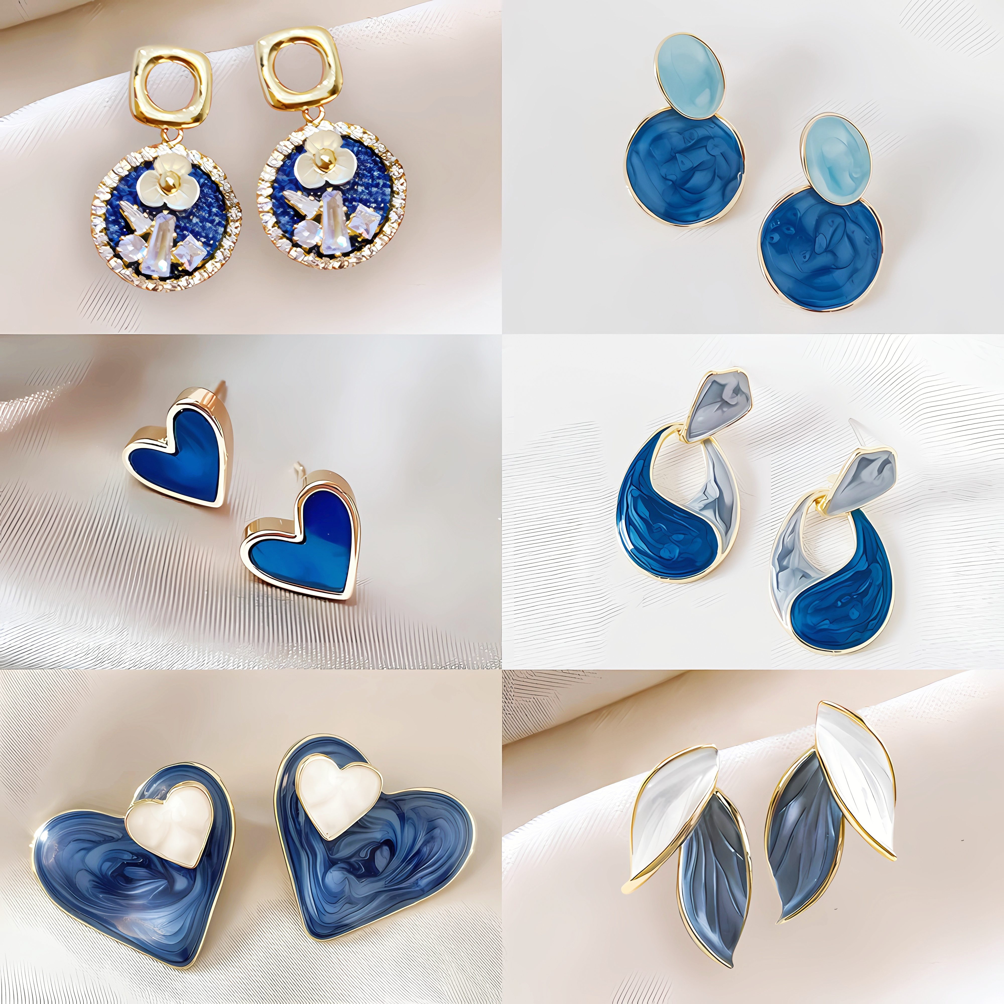 

6pcs/pack Water Heart Earrings, Elegant Blue Earrings, Wedding Banquet Earrings, Good For Christmas