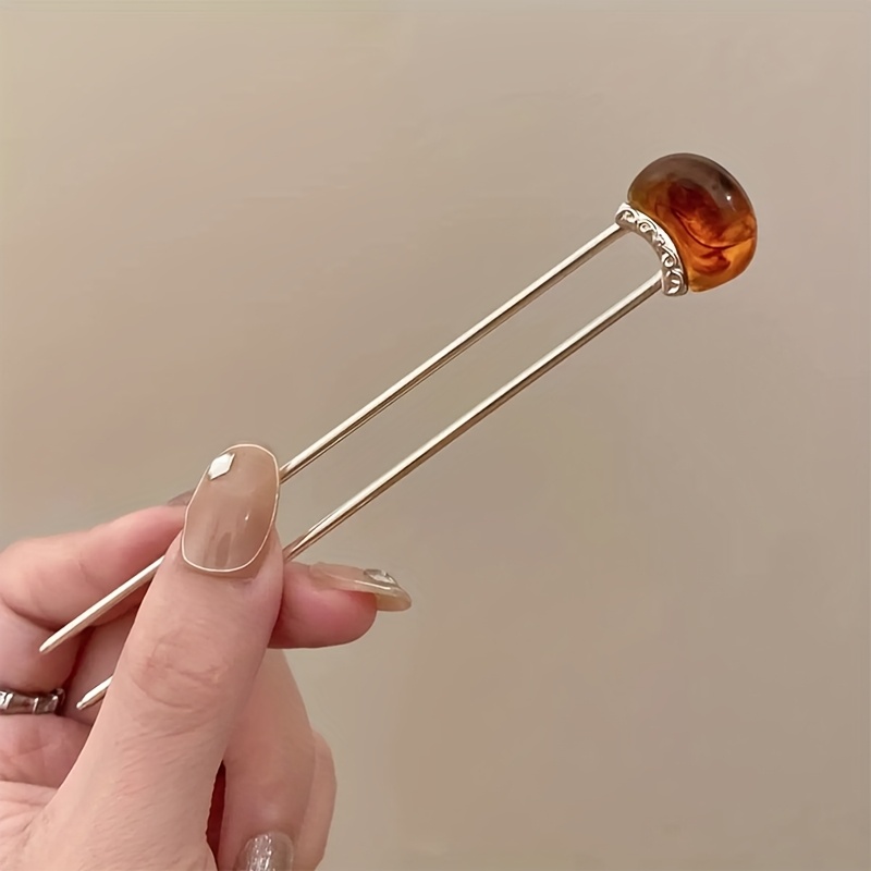 TEMU 1 Nouvelle épingle à cheveux chinoise rétro minimaliste aléatoire teinte halo marron de U avec un atmosphérique, assortie à une jupe Mamian et