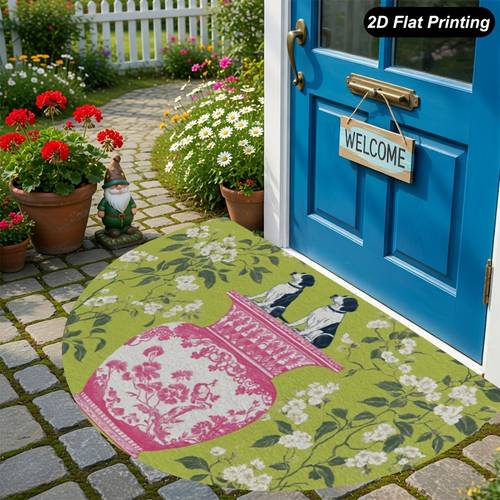 item picture 1 chinoiserie vase semicircular door mat ornate chinese suitable for indoor outdoor use semi circle welcome with vase machine entrance hallway kitchen bathroom