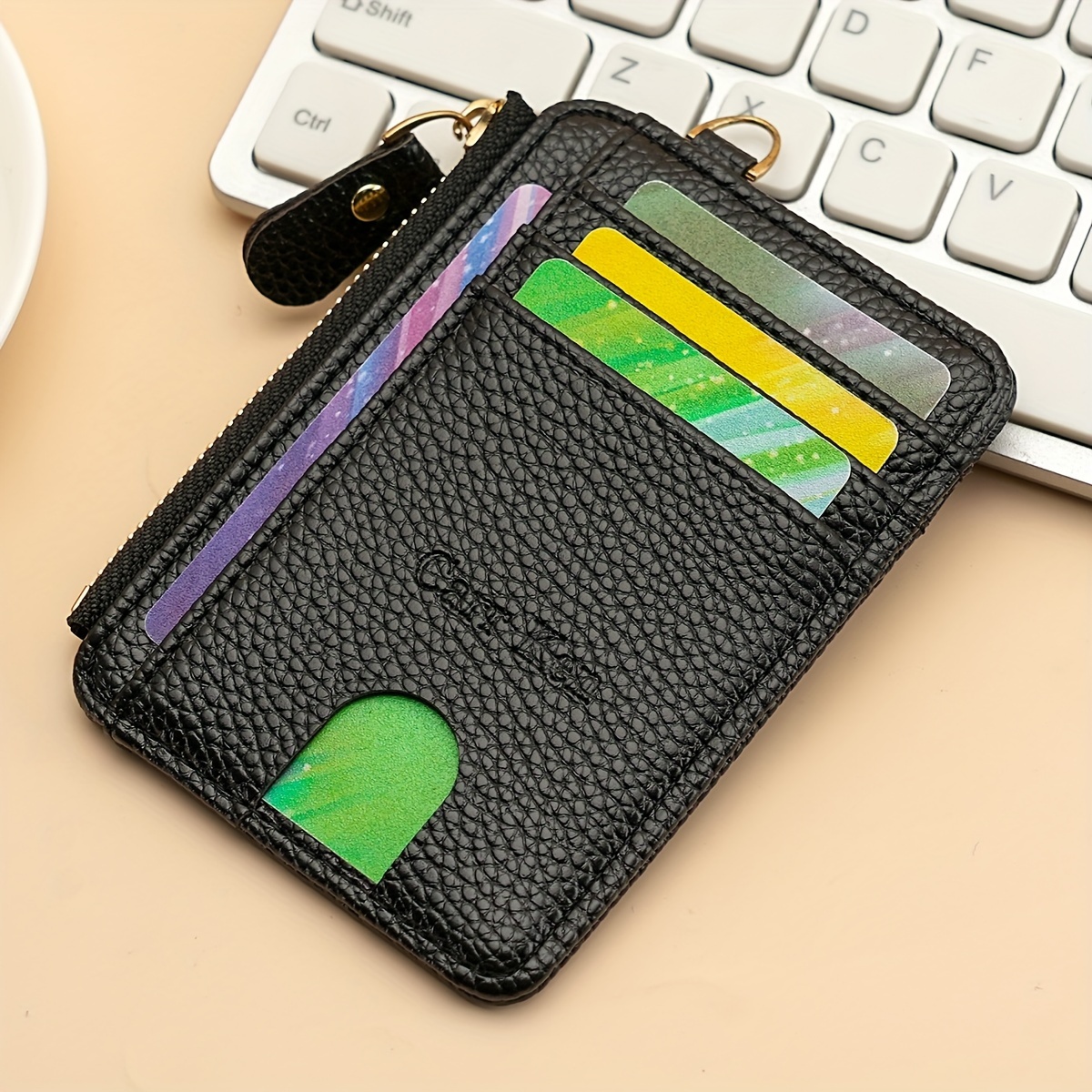 

1pc Women's Pattern Leather Ultra-thin Credit Card Holder, Casual Simple Zipper Coin Purse, Holiday Gift