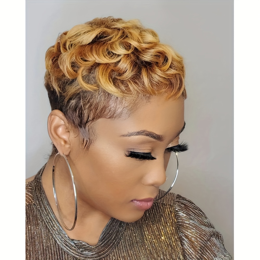 TEMU Short Curly Synthetic Wig For - Ombre Brown To Blonde Cut With Deep Waves, 120% Density , Unisex Cosplay & Everyday Wigs For All , Fashion Accessory, Waves