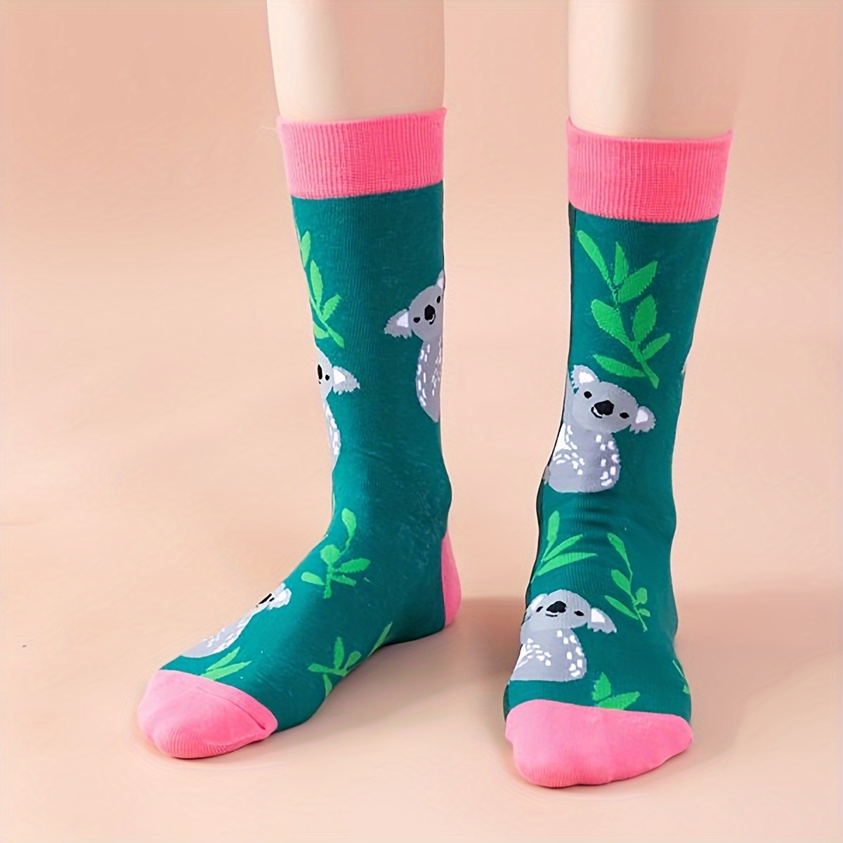 

1 Pair Creative Cute Animal Koala Pattern Socks, Comfy & Breathable Mid Tube Socks, Women's Stockings & Hosiery