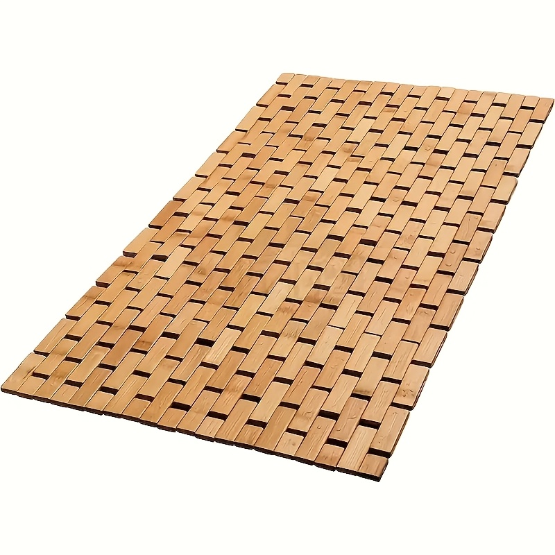Image of 1 Luxurious Bamboo Bath Mat - Premium Bathroom Rug, Natural, Non-slip, Soft And Comfortable - Ideal Accessory For Bathtubs, Saunas, Hot Tubs, And Shower Doors