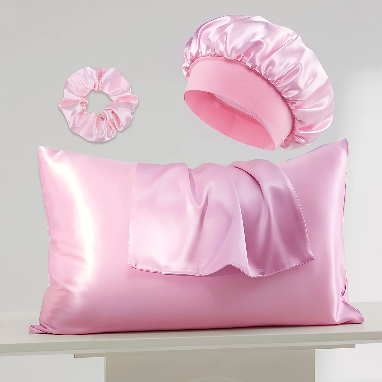 Set of 4 Luxurious Satin Pillowcases: Gentle on Skin, Breathable, And Includes Hair Ties - Ideal for Hair And Skin Maintenance in Solid Colors, Comes with Hair Rings, Great Gift Idea