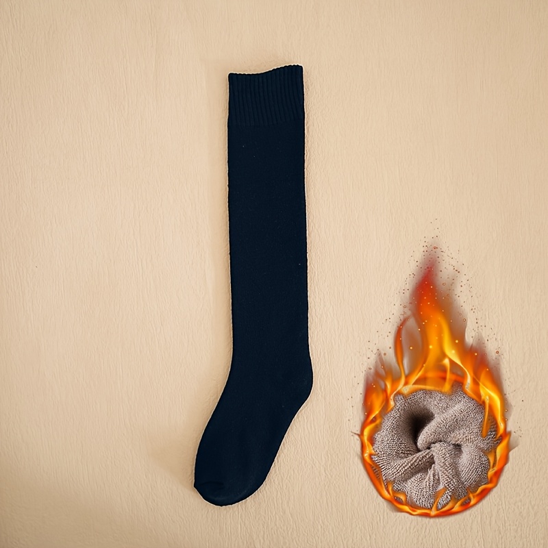 TEMU 1 Pair Men's High- Thickened Warm Socks - High Elasticity, Loose Fit, Over-the-knee Length Sports Socks, Suitable For Sports And Casual Wear,
