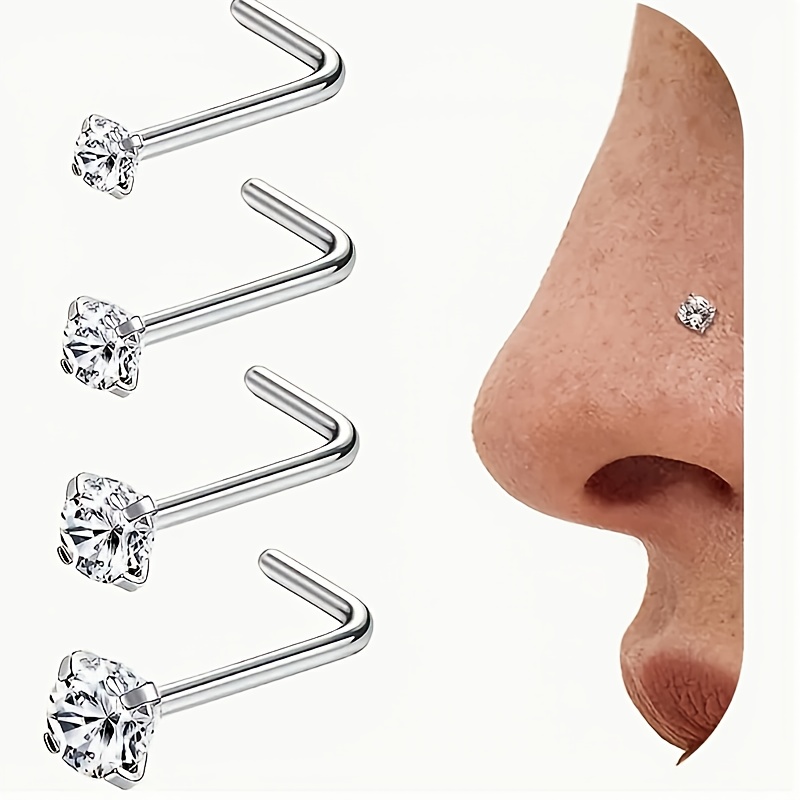 TEMU 4 piezas de aro nasal de acero inoxidable anti-alergias, forma en diseño , incrustado con brillantes zirconias cúbicas sintéticas, joyería para