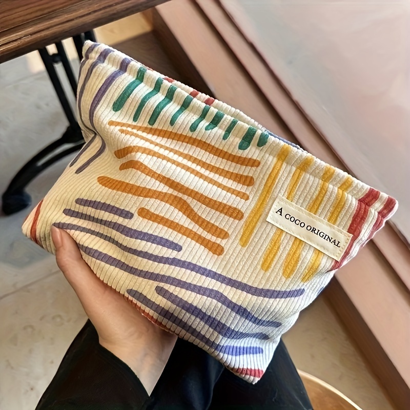 

Creative Corduroy Striped Makeup Bag, Portable Travel Bag/toiletry Bag/skincare Bag, The Most Affordable Items