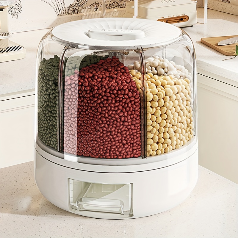 TEMU 8l Cereal Storage Container, 6-compartment Food Dispenser, Household Graduated Cylinder, Countertop Cereal Organizer, 360° Rotating Lid, Sealed