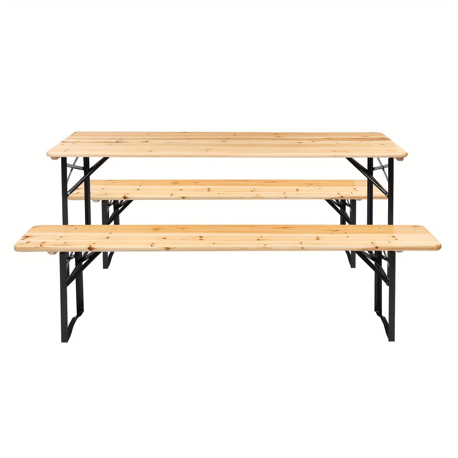 TEMU 3pcs Heavy-duty Outdoor Patio Table And Chairs Set With Solid Wood Tabletop & Thickened - 150kg Load Capacity, Rustproof & Rain-resistant,