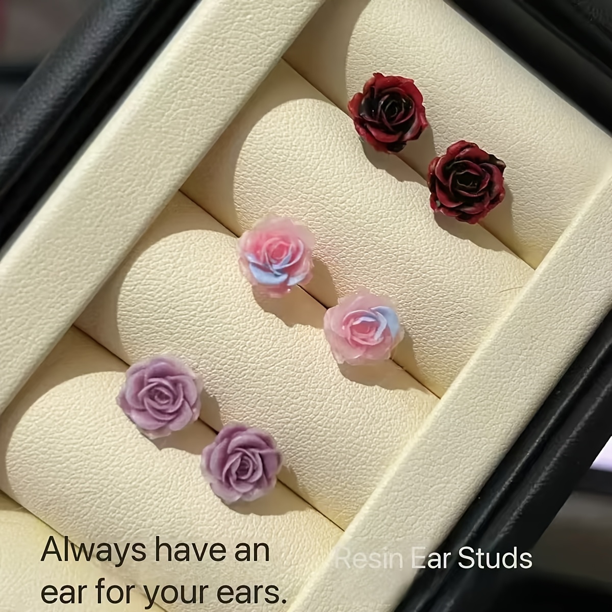 12pcs Resin Stud Earrings Set with Exquisite Ear Jewelry Box