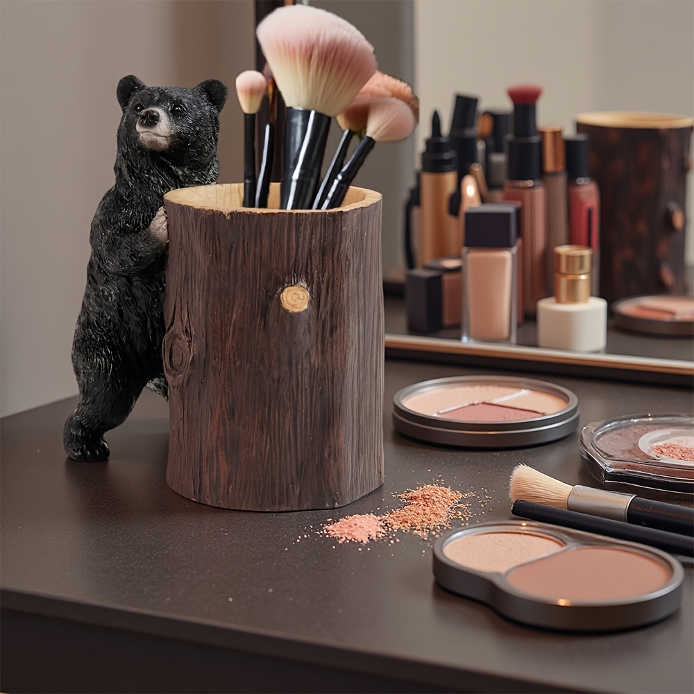 elegant large bear makeup brush holder resin art sculpture with anti   lightweight durable   vanity or bathroom decor ideal for 11 festivals makeup brush holder for vanity decorative unique creative statue ornament lightweight suitable for makeup organizers Product details 0
