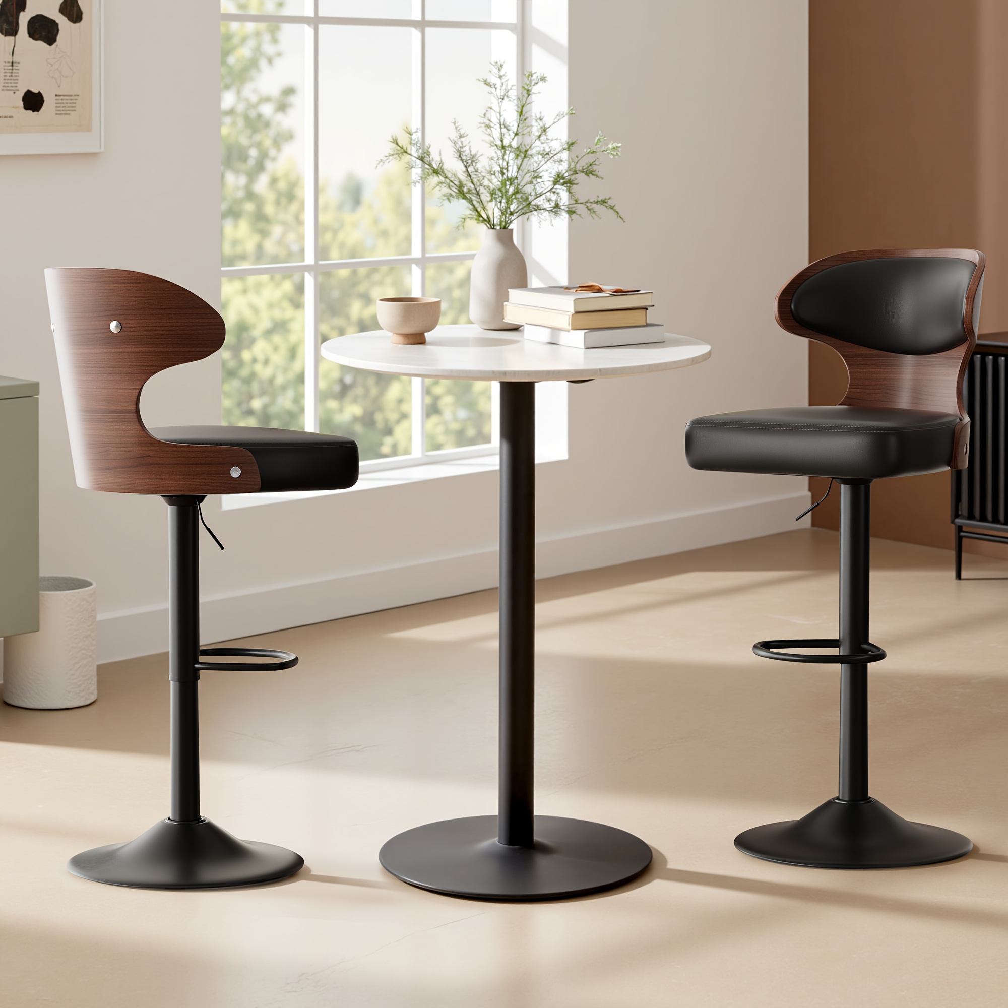 TEMU Bar Stool Set Of 1/2/4, Counter Bar Stools Height Adjustable, Square Seat Cushion With Backrest, Pu Leather Swivel With Footrests For Bar,
