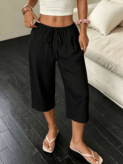 pantaloni capri a larga stile /americano - pantaloni a vita con stropicciato, e traspiranti a e vestibilità larga adatti a estate , abbigliamento casual da e spiaggia e outfit quotidiani