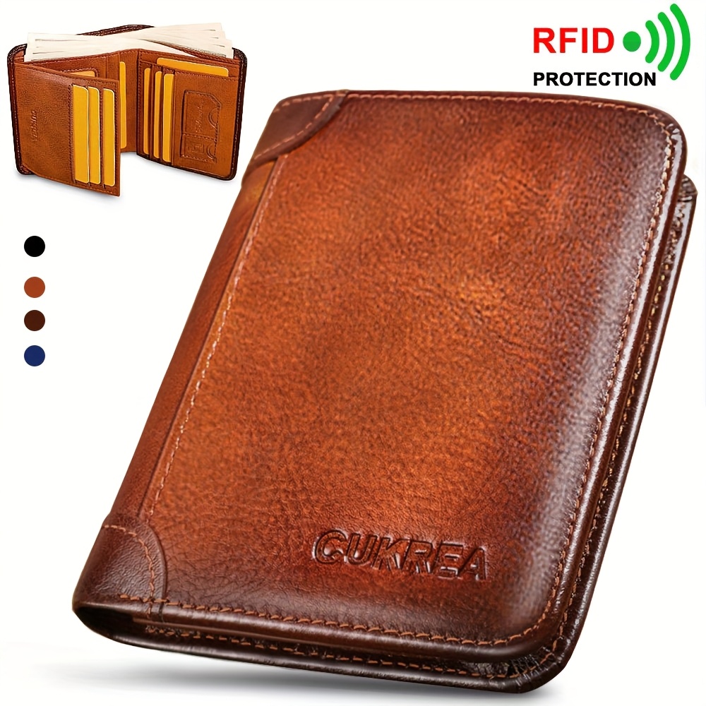 

Men' Cowhide Wallet, Rfid Shielding Protection Short Multi-functional Id Card Credit Card Holder Top Layer Cowhide , With 2 Id Card Windows Gifts Valentine's Day Gift